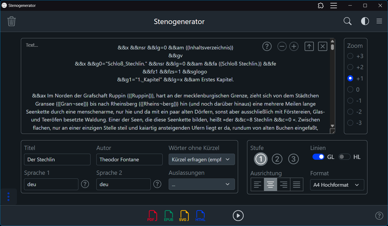 Stenogenerator: Text übertragen